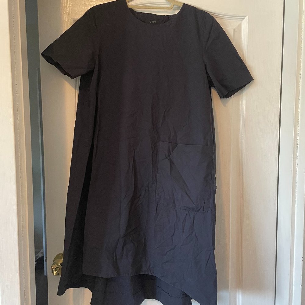 Cos pleated back dress, navy, size 6